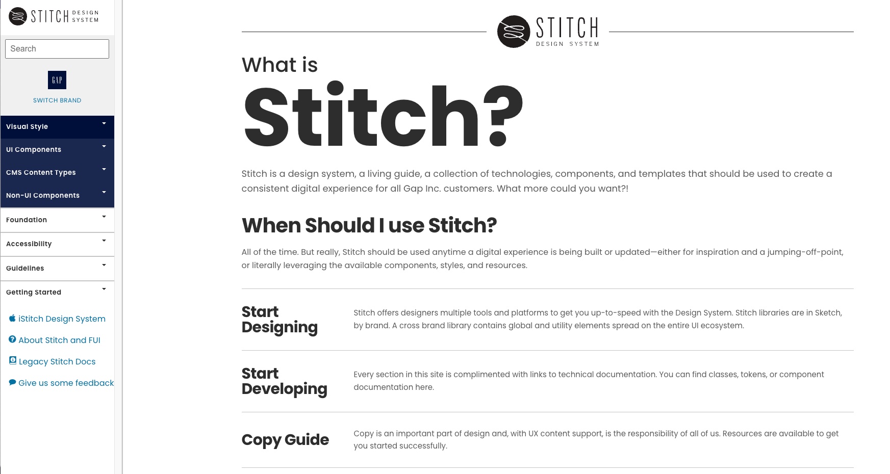 Stitch Home Page